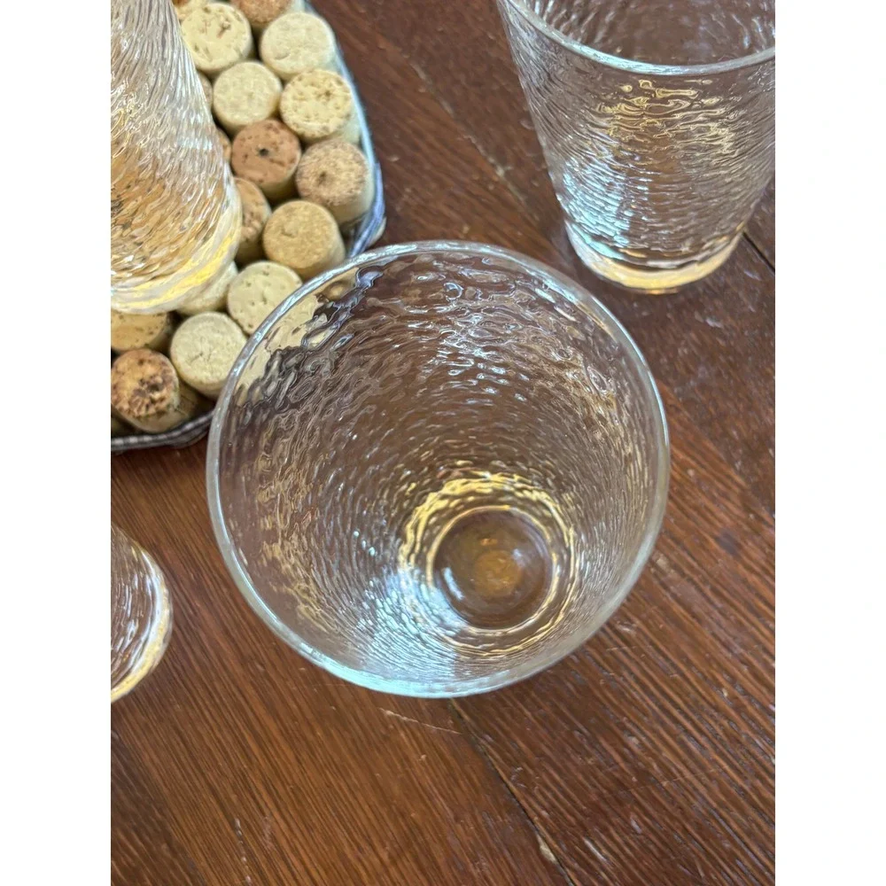 Set 4 Hammered Texture Clear Glass Highball Tumblers 6.25 Inch Iced Tea Glasses